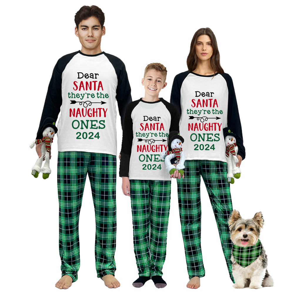 2024 Christmas Matching Family Pajamas They Are the Naughty Ones Black Green Pajamas Set With Baby Pajamas