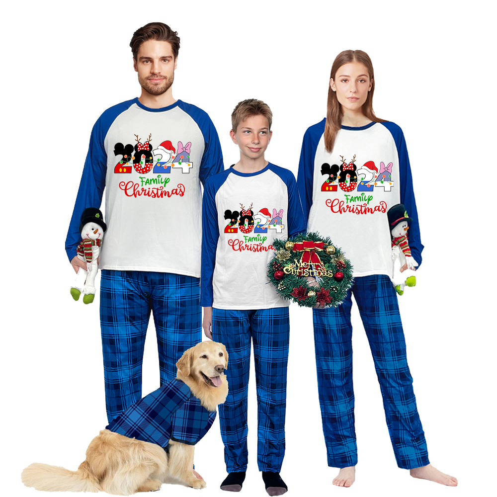 Christmas Matching Family Pajamas Cartoon Mouse 2023 Family Christmas Blue Pajamas Set