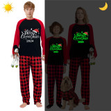 2024 Christmas Matching Family Pajamas Luminous Glowing Merry Christmas Hat Multicolor Pajamas Set