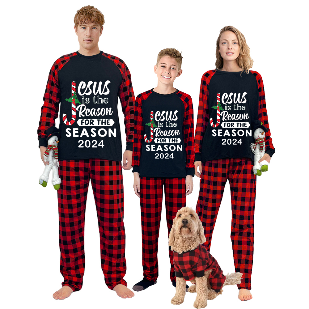 2024 Christmas Matching Family Pajamas Jesus Is The Reason For The Season Black Pajamas Set