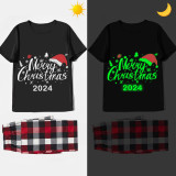 2024 Christmas Matching Family Pajamas Luminous Glowing Merry Christmas Hat Black Short Sleeve Pajamas Set