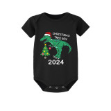 2024 Christmas Matching Family Pajamas Exclusive Design Dinosaur Christmas Tree Black Pajamas Set