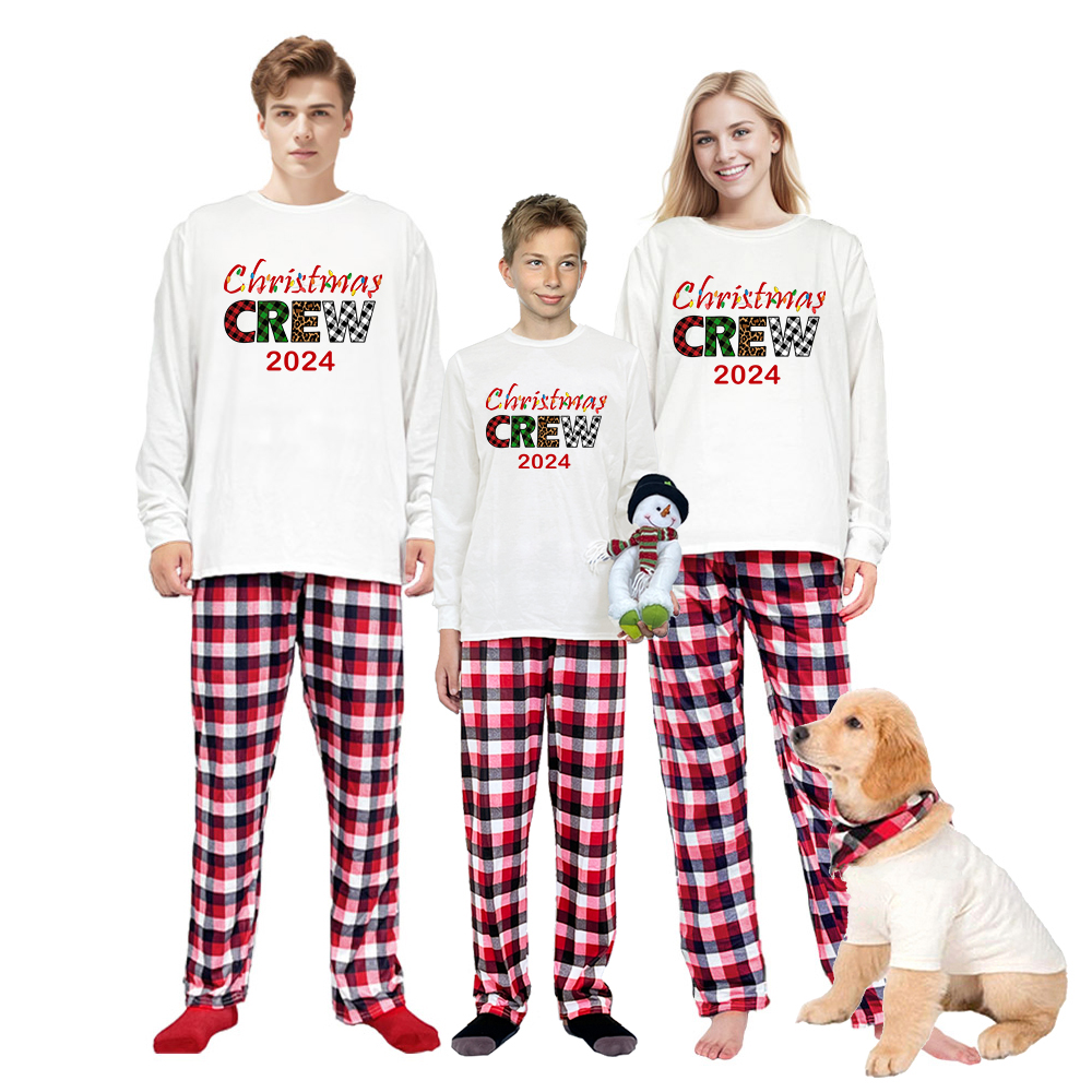 2024 Christmas Matching Family Pajamas Exclusive Design Printed Christmas Crew Red Pajamas Set