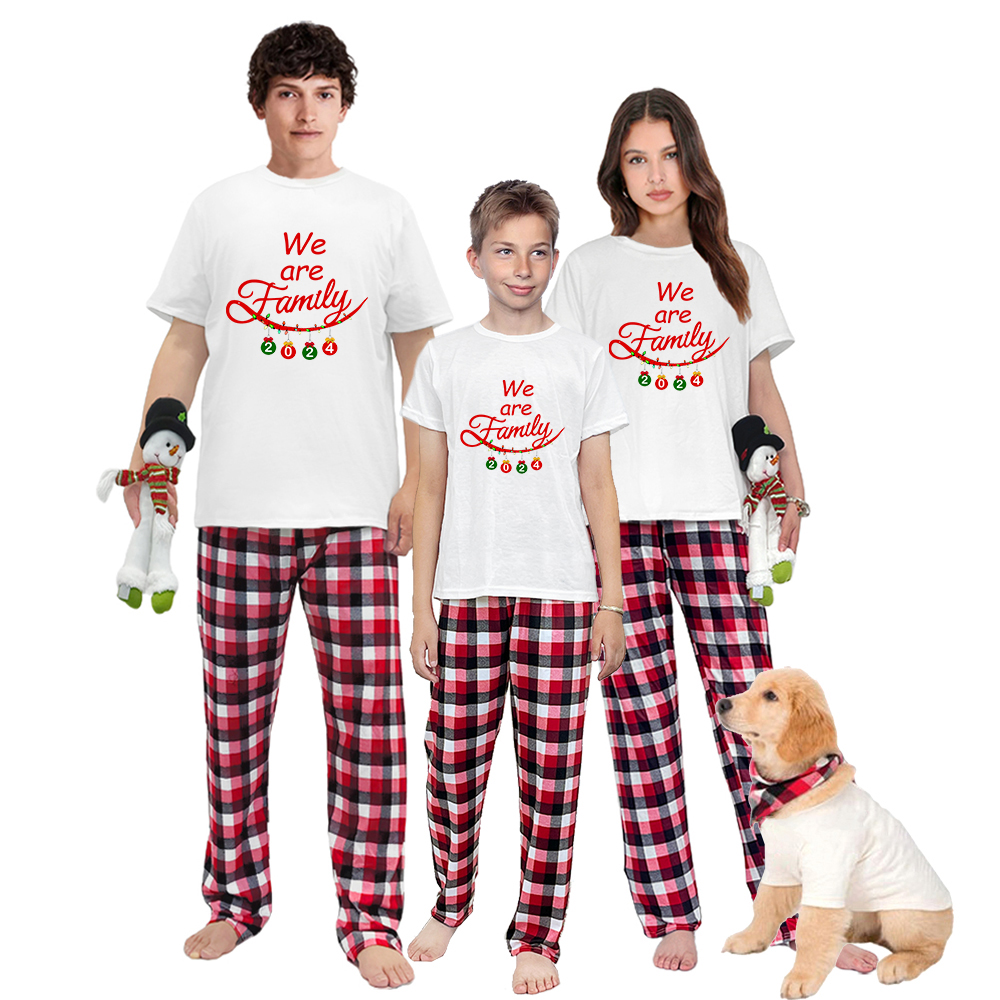 2023 Christmas Matching Family Pajamas Exclusive Design We Are Family Pendant White Short Pajamas Set