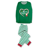 2024 Christmas Matching Family Pajamas Santa Heart Merry Xmas Green Stripes Pajamas Set