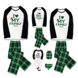 2024 Christmas Matching Family Pajamas Exclusive Design I Love My Family Green Plaids Pajamas Set