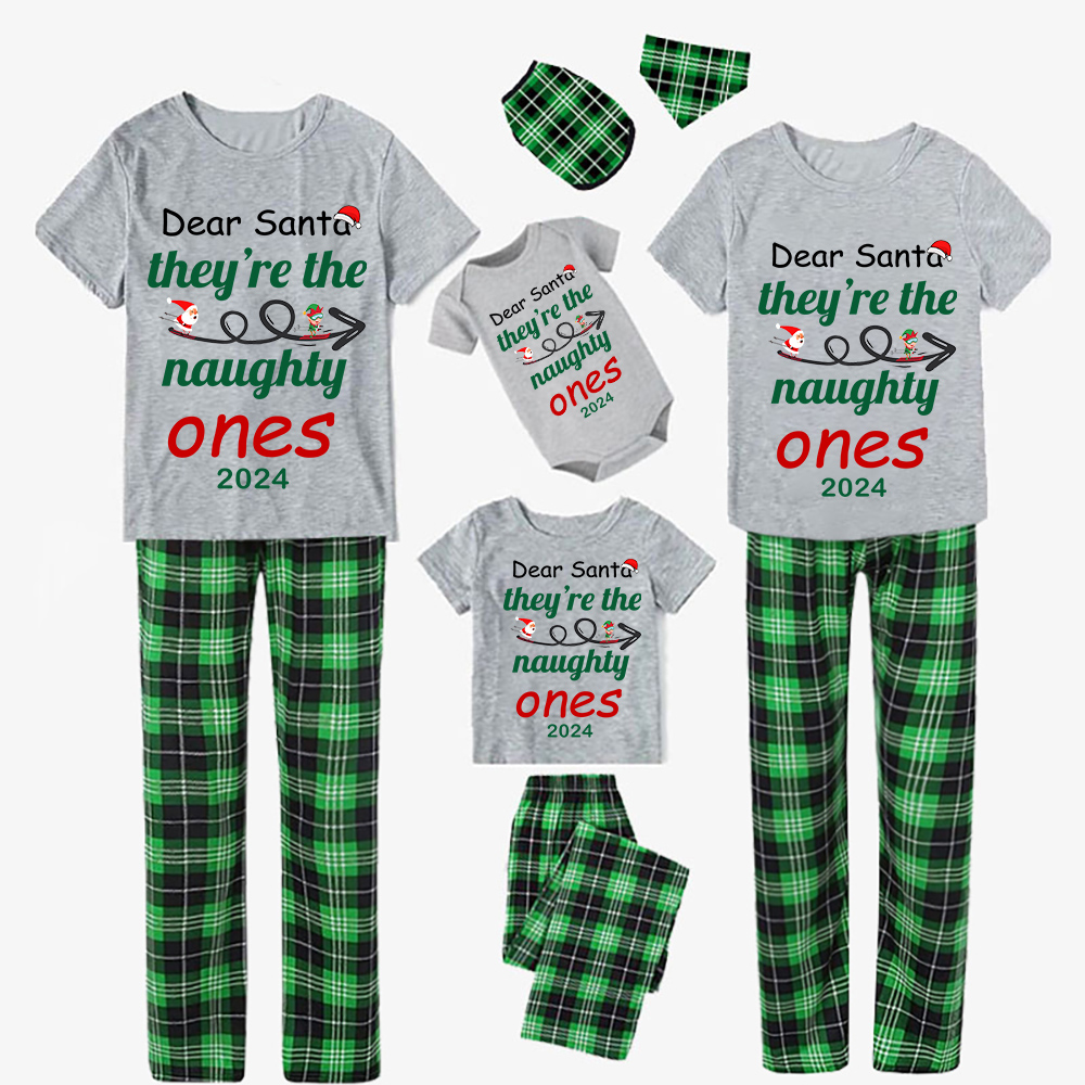 2023 Christmas Matching Family Pajamas Dear Santa They're The Naughty Ones Green Short Pajamas Set