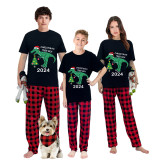 2024 Christmas Matching Family Pajamas Exclusive Design Dinosaur Christmas Tree Black Pajamas Set