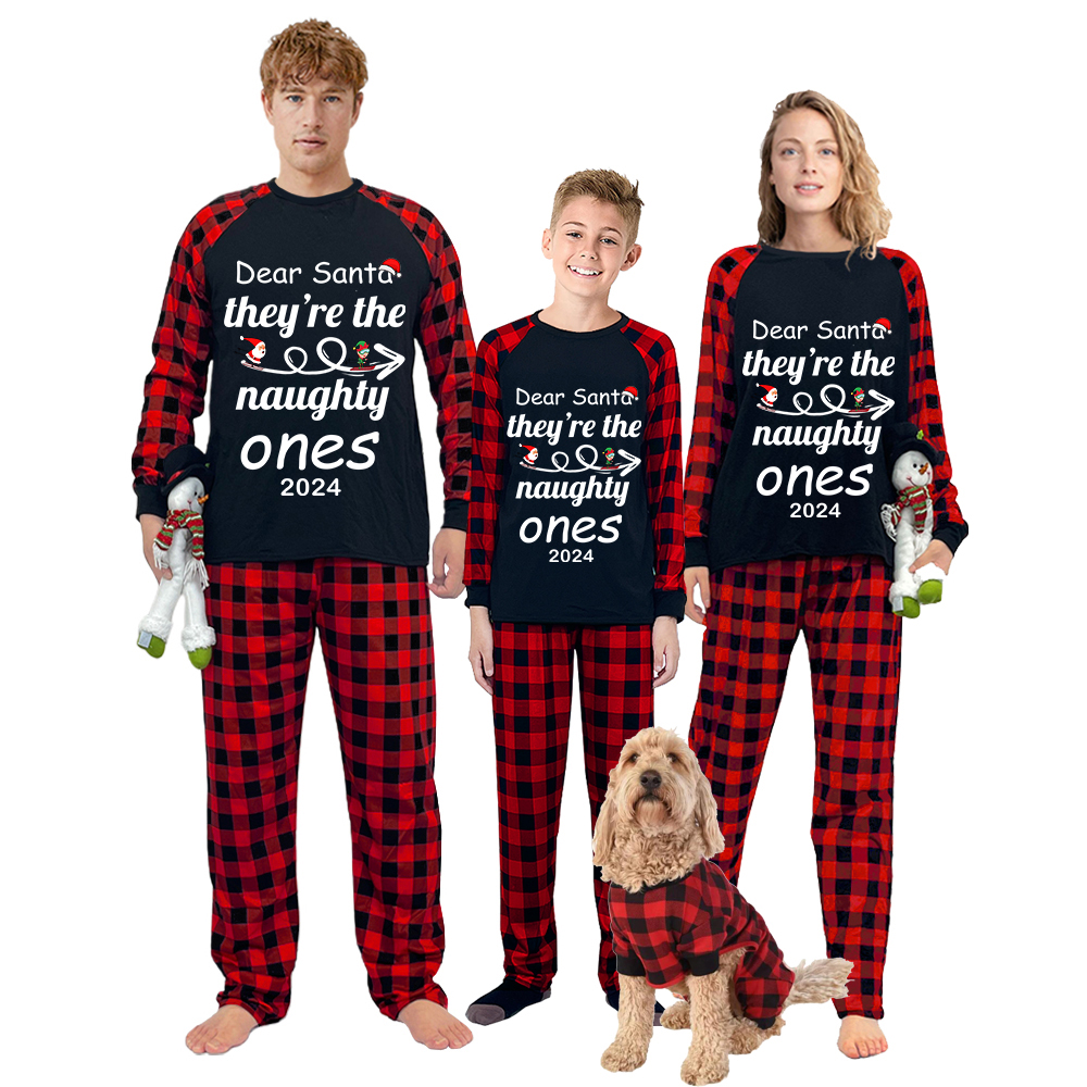 2024 Christmas Matching Family Pajamas Dear Santa They're The Naughty Ones Black Pajamas Set