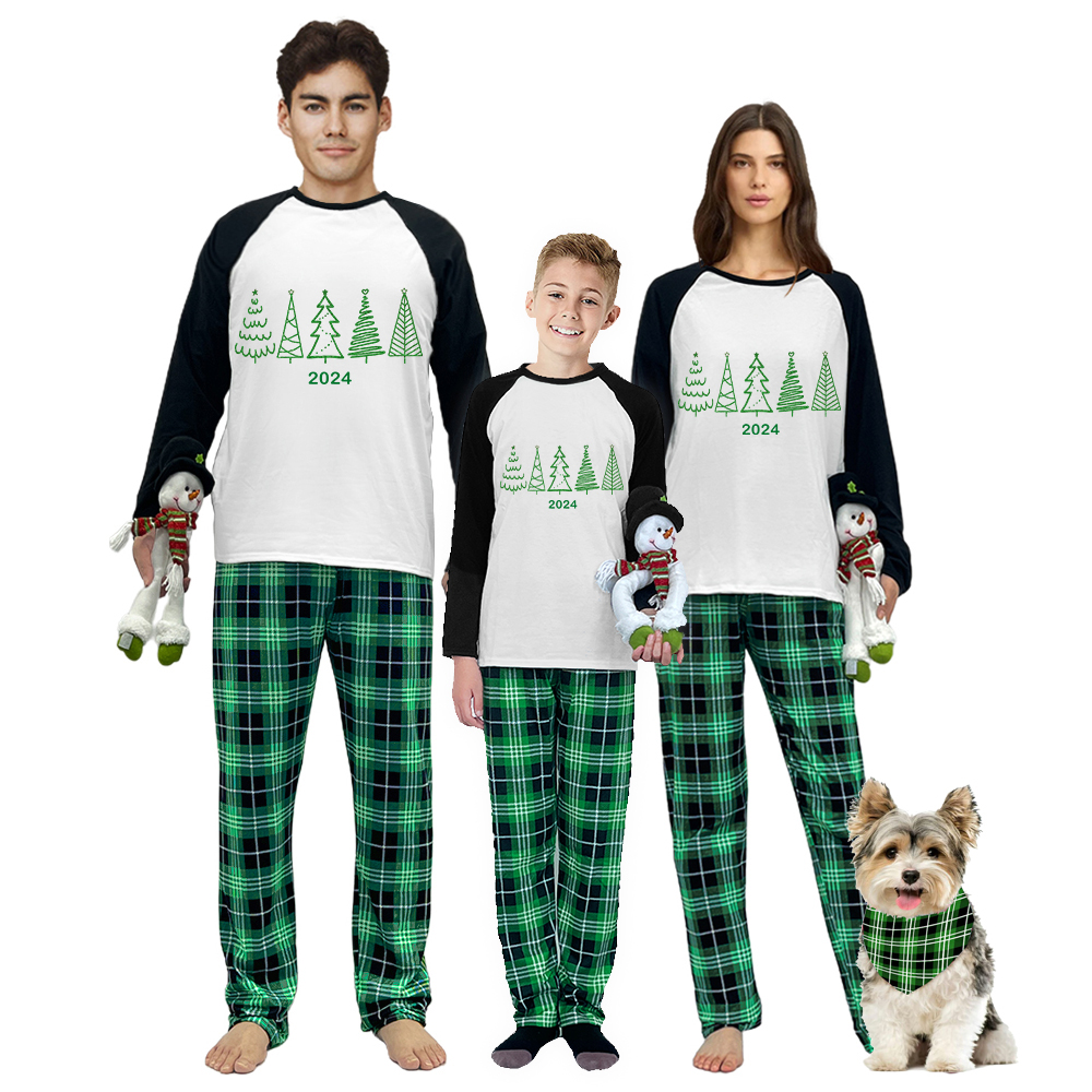 2024 Christmas Matching Family Pajamas Exclusive Christmas Tree Green Plaids Pajamas Set