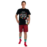 2024 Christmas Matching Family Pajamas Exclusive Design Christmas Crew Wreath Black Pajamas Set