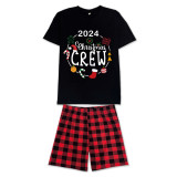 2024 Christmas Matching Family Pajamas Exclusive Design Christmas Crew Wreath Black Pajamas Set