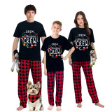2024 Christmas Matching Family Pajamas Exclusive Design Christmas Crew Wreath Black Pajamas Set