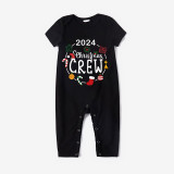 2024 Christmas Matching Family Pajamas Exclusive Design Christmas Crew Wreath Black Pajamas Set