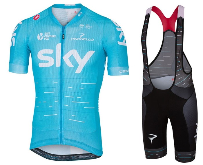 2017 Team Skу Blue Cycling Jersey And Bib Shorts Set