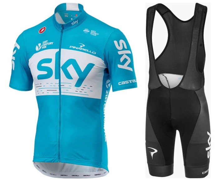 2018 Team Skу Blue Cycling Jersey And Bib Shorts Set