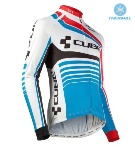 2016 Cube Teamline White-Blue Thermal Long Sleeve Cycling Jersey And Bib Pants Set