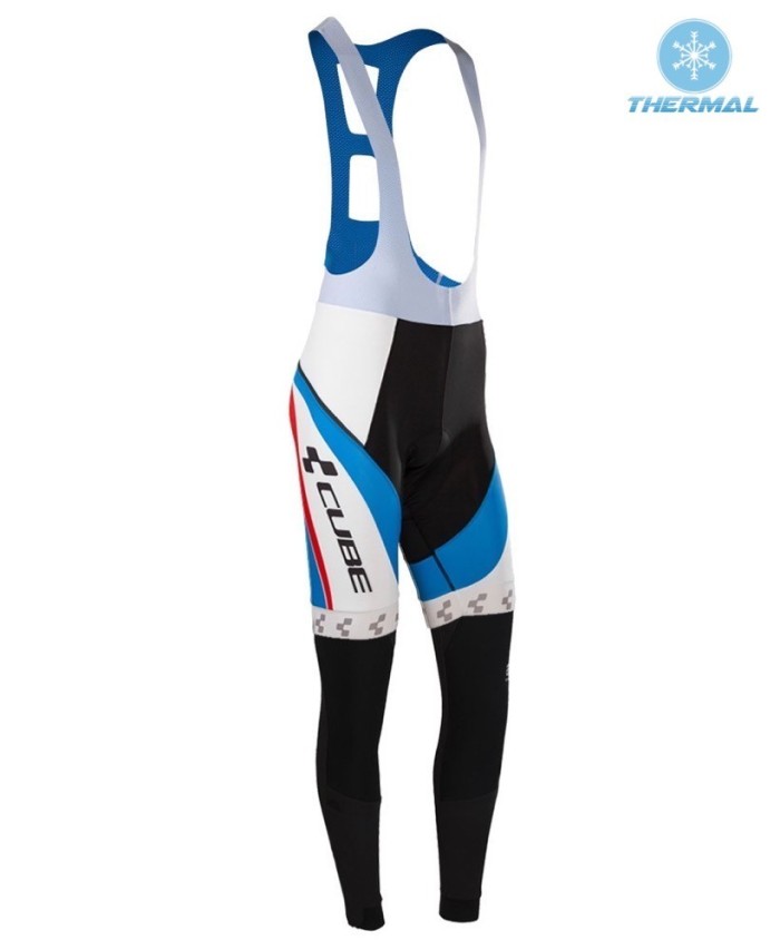 2016 Cube Teamline White-Blue Thermal Long Sleeve Cycling Jersey And Bib Pants Set