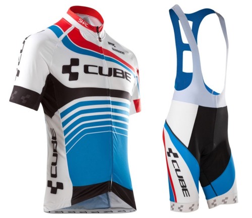 2016 Cube Teamline White-Blue Cycling Jersey And Bib Shorts Set