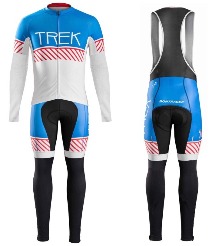 2016 Bontrager Trek Specter Vintage White-Blue Long Sleeve Cycling Jersey And Bib Pants Set