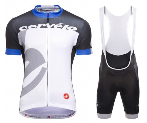 2015 Team Cervelo White-Blue Cycling Jersey And Bib Shorts Set