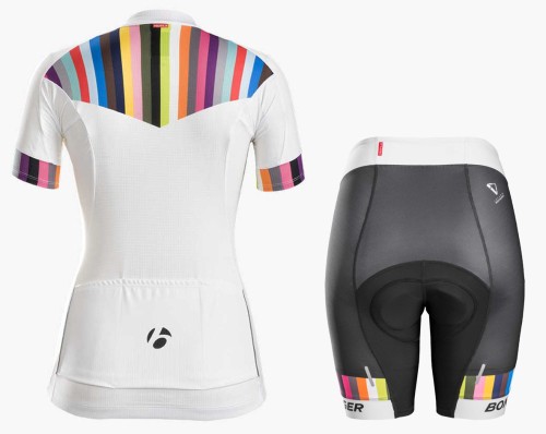 2016 Bontrager Anara Women White And Color Stripes Jersey And Regular Shorts Set