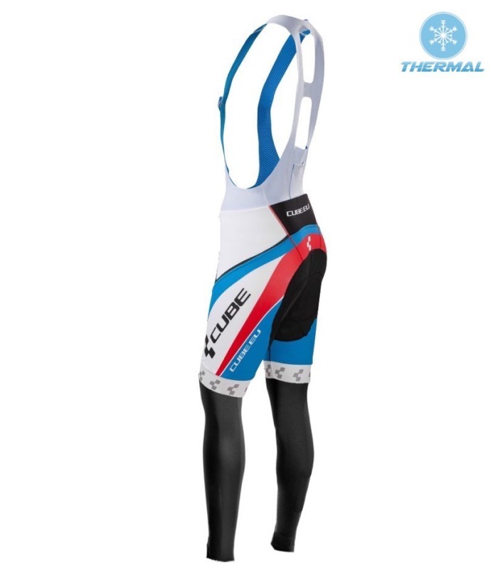 2016 Cube Teamline White-Blue Thermal Long Sleeve Cycling Jersey And Bib Pants Set