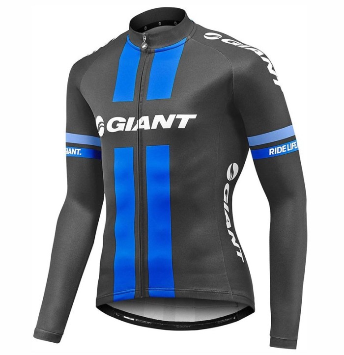 2017 Team Giant Black-Blue Long Sleeve Cycling Jersey And Bib Pants Set