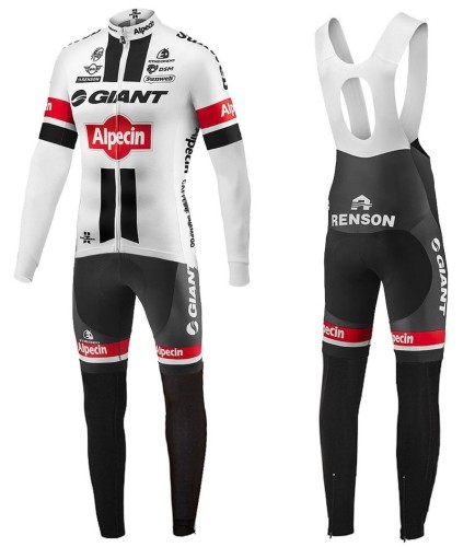 2016 Giant Alpecin TDF Edition White Long Sleeve Cycling Jersey And Bib Pants Set