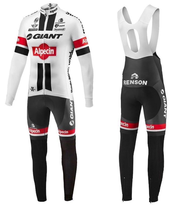 2016 Giant Alpecin TDF Edition White Long Sleeve Cycling Jersey And Bib Pants Set