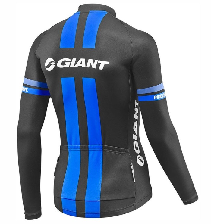 2017 Team Giant Black-Blue Long Sleeve Cycling Jersey And Bib Pants Set