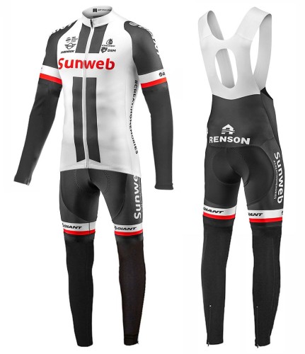 2017 Team Sunweb Giant White Long Sleeve Cycling Jersey And Bib Pants Set