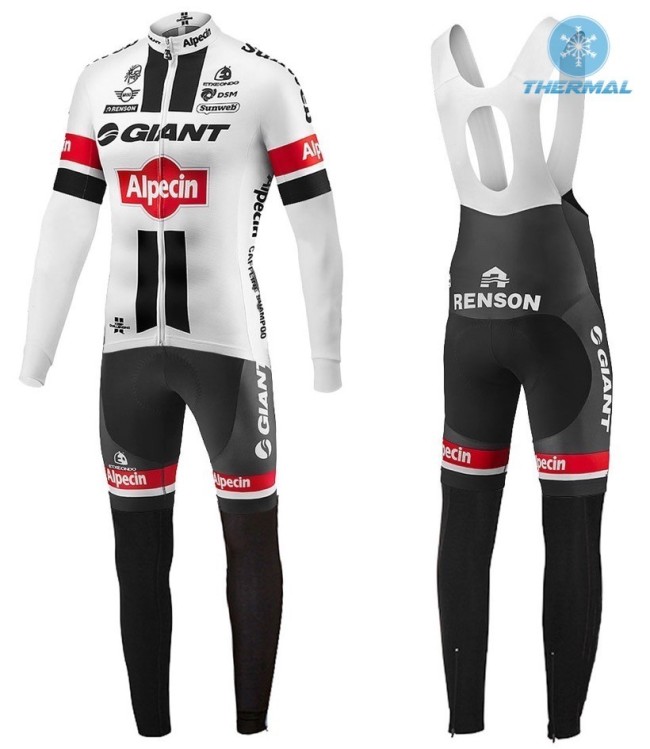 2016 Giant Alpecin TDF Edition White Thermal Long Sleeve Cycling Jersey And Bib Pants Set