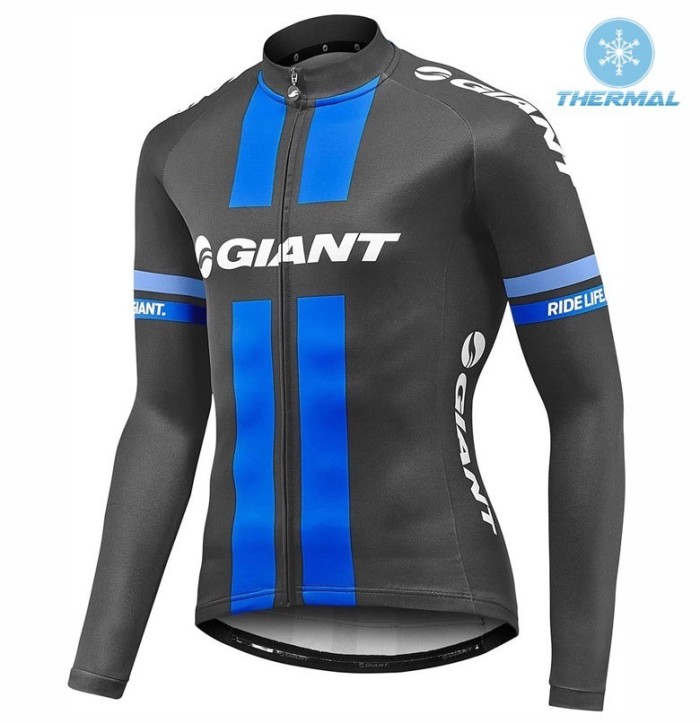 2017 Team Giant Black-Blue Thermal Cycling Jersey And Bib Pants Set