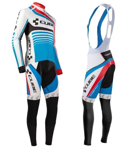 2016 Cube Teamline White-Blue Long Sleeve Cycling Jersey And Bib Pants Set