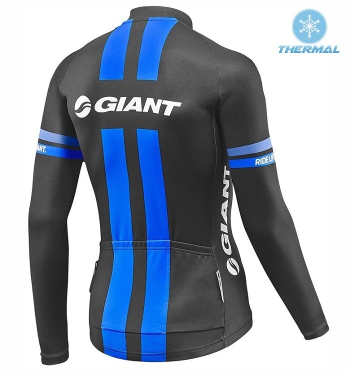 2017 Team Giant Black-Blue Thermal Cycling Jersey And Bib Pants Set