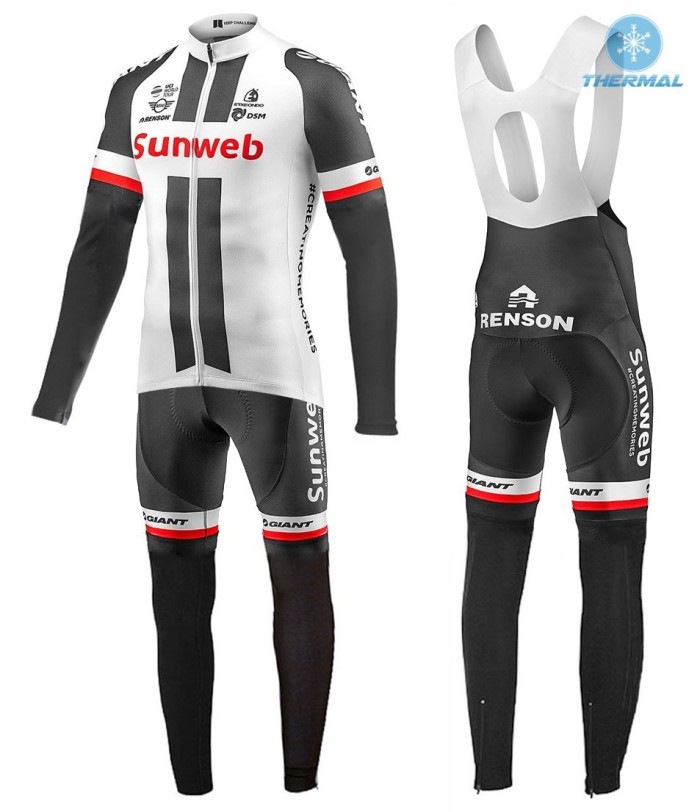 2017 Team Sunweb Giant White Thermal Cycling Jersey And Bib Pants Set