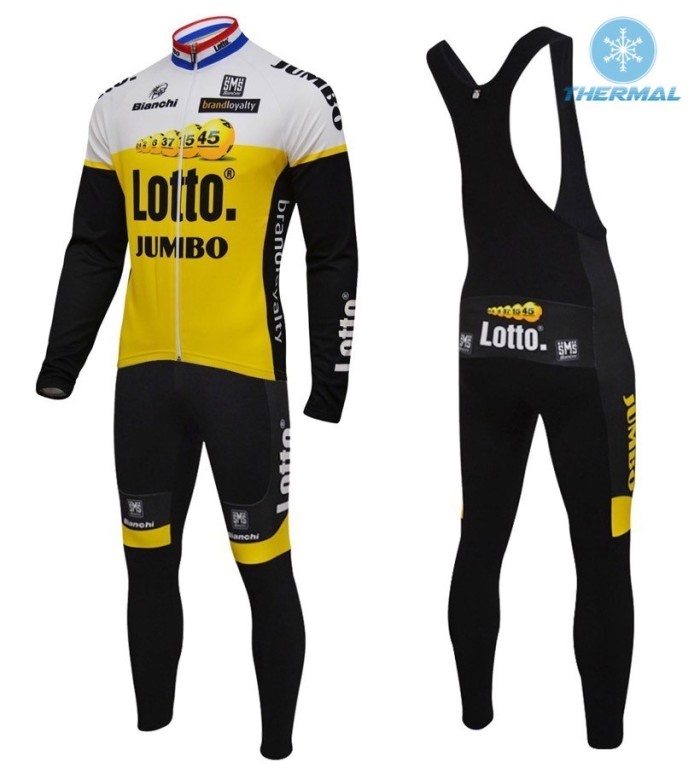 2016 Lotto-Jumbo Yellow Thermal Long Sleeve Cycling Jersey And Bib Pants Set