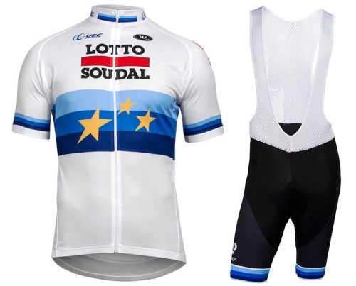 2018 Lotto European Champion White Cycling Jersey And Bib Shorts Set