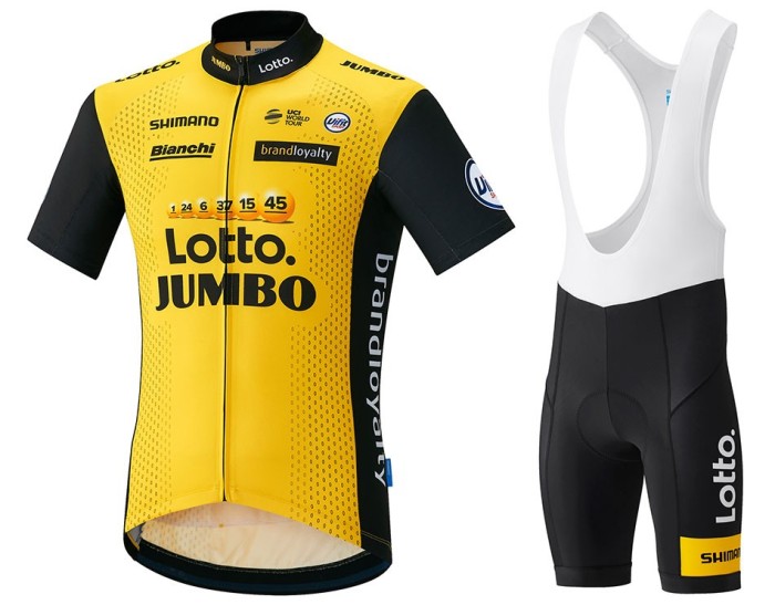 2018 Lotto-Jumbo Yellow Cycling Jersey And Bib Shorts Set