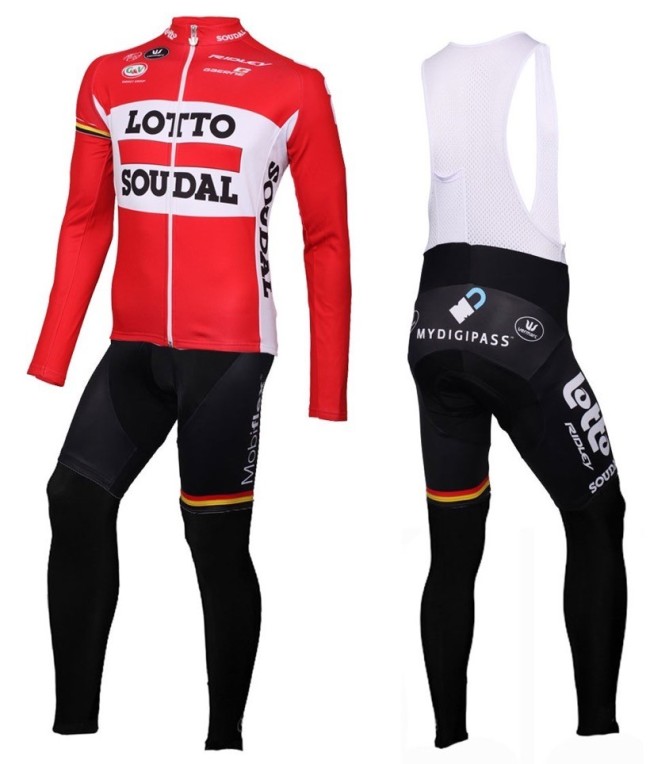 2016 Lotto Soudal Red Long Sleeve Cycling Jersey And Bib Pants Set