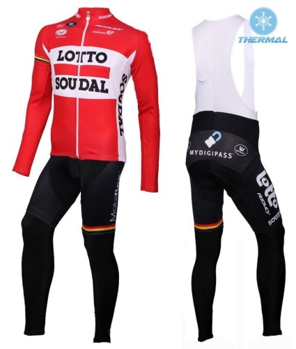 2016 Lotto Soudal Red Thermal Long Sleeve Cycling Jersey And Bib Pants Set