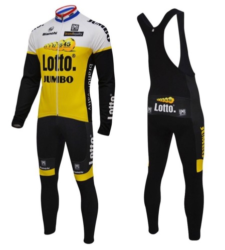 2016 Lotto-Jumbo Yellow Long Sleeve Cycling Jersey And Bib Pants Set