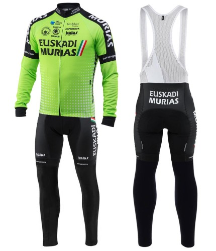 2018 Euskadi Murias Team Green Long Sleeve Cycling Jersey And Bib Pants Set