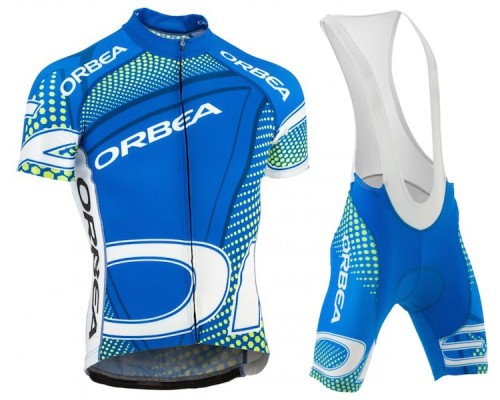 2015 Orbea Blue With Green Dot Cycling Jersey And Bib Shorts Set