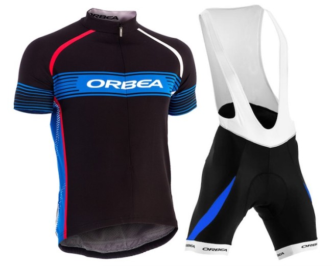 2015 Orbea Black-Blue Stripe Cycling Jersey And Bib Shorts Set