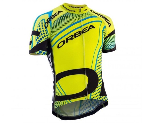 2015 Orbea fluo Yellow With Blue Dot Cycling Jersey And Bib Shorts Set