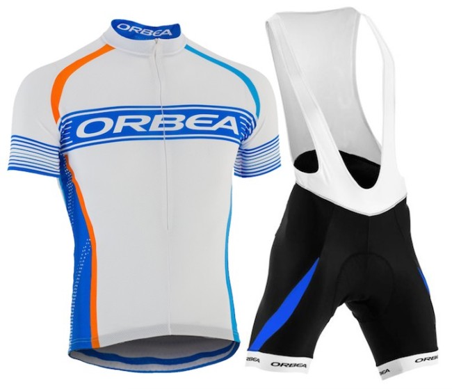 2015 Orbea White-Blue Stripe Cycling Jersey And Bib Shorts Set