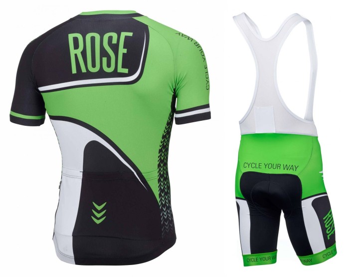 2016 Rose Retro Black-Green Jersey And Bib Shorts Set