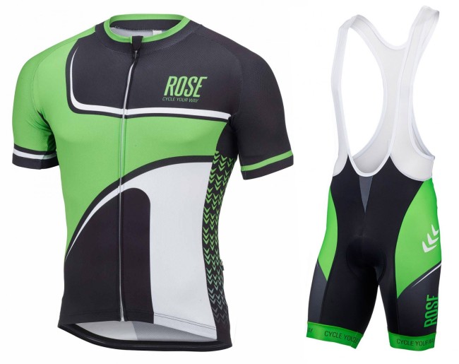 2016 Rose Retro Black-Green Jersey And Bib Shorts Set